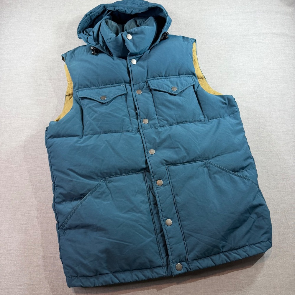 J. Crew Down Puffer Vest Mens Small Blue Excellent Boulder Detachable Hood 50836